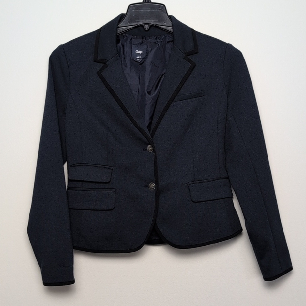 GAP Women's Navy Blue & Black Trim Blazer Jacket
